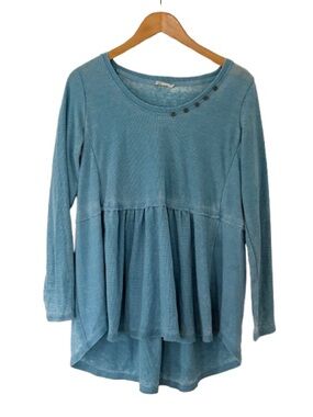Jane and Delancey Dusty Blue Long-Sleeve Peplum Top with Button Accents